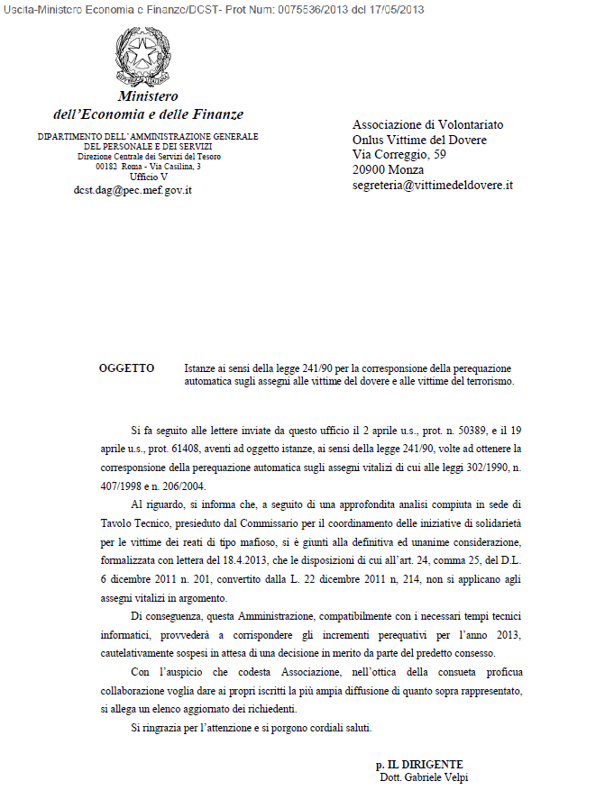 ASSOCIAZIONE VITTIME DEL DOVERE - MINISTERO ECONOMIA E FINANZE risposta_perequazione_onlus_ doc.png